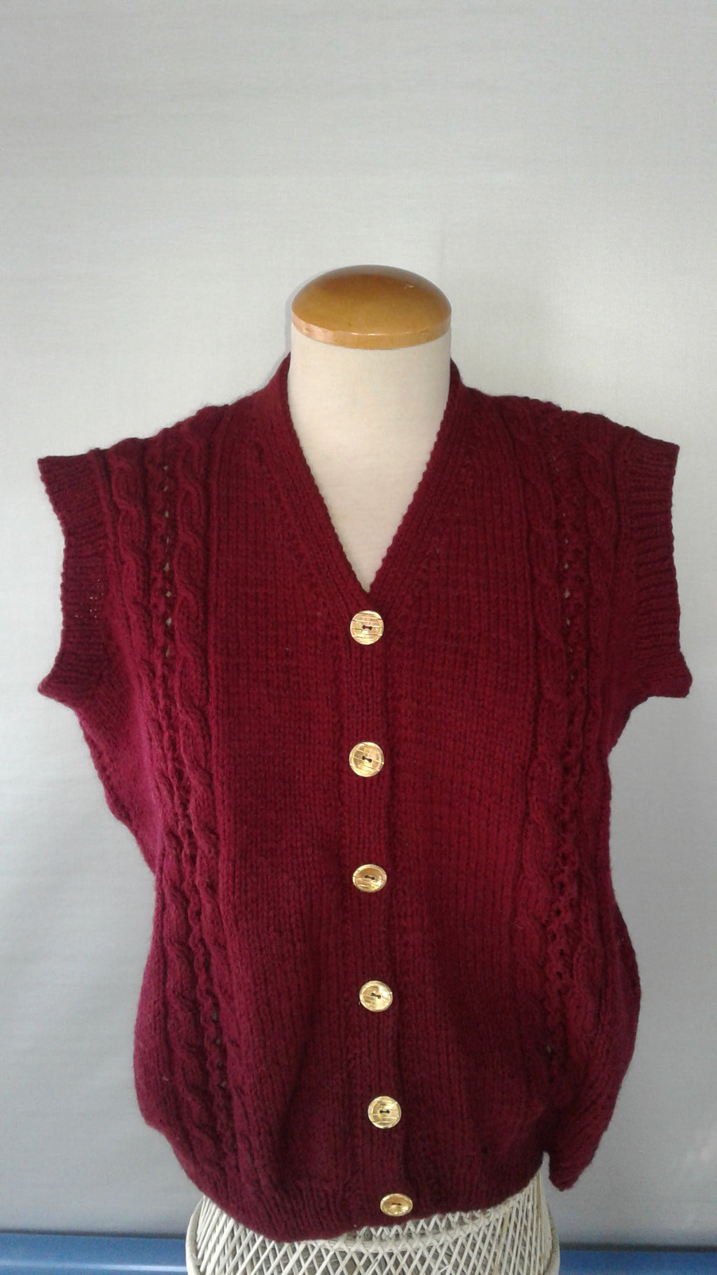 Burgundy Cabled Vest - 40" chest