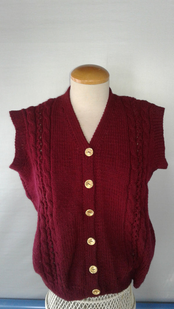 Burgundy Cabled Vest - 40" chest